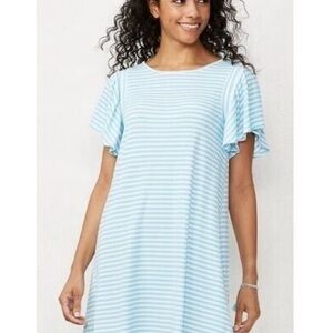 LC Lauren Conrad DRESS S Small Short Light Blue White Stripe Angel Wing Sleeve